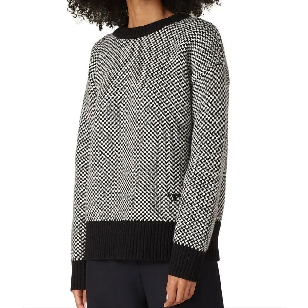 Tory Burch Merino Wool Heavyweight Boxy Knit Sweater M Black Ivory